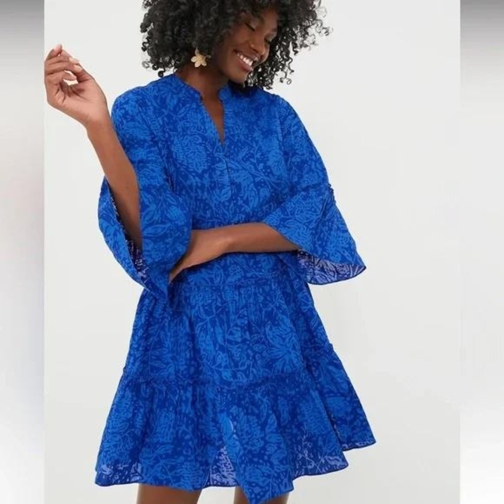 Tuckernuck HYACINTH HOUSE Blue Tiered Quidnet Mini Dress Blue Floral Ruffle S‎